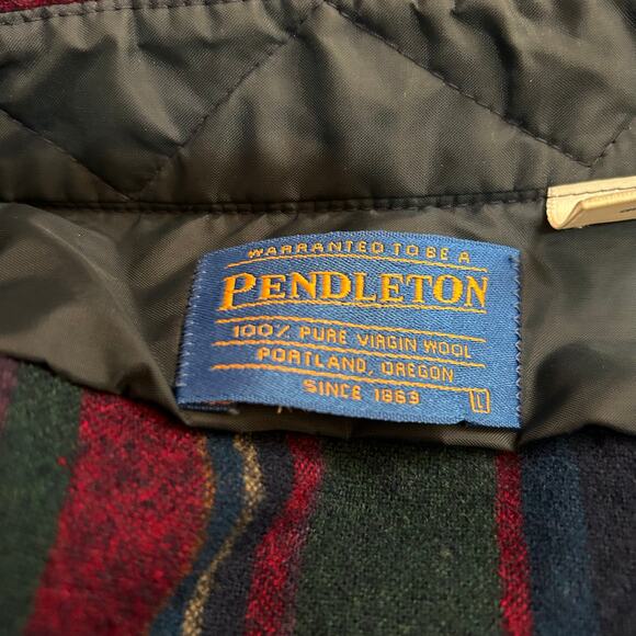 Vtg Pendleton 100% Virgin Wool Flannel Button Down Shirt Large Blue Red Stripes - Picture 2 of 6